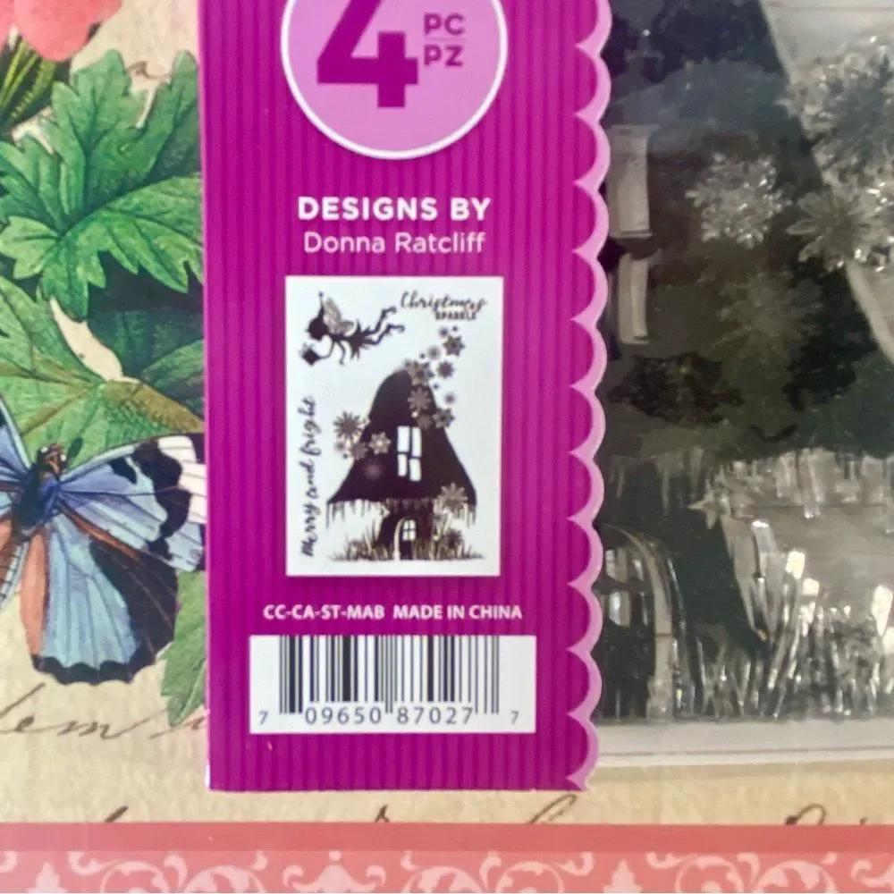 Crafter's Companion Clear A6 Acrylic Stamps Merry & Bright 4 PC Donna Ratcliff